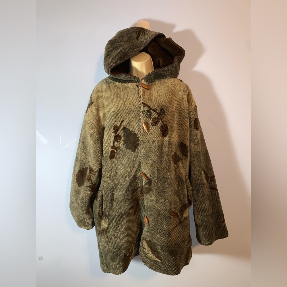 Denali vintage reversible faux fur hooded toggle coat brown teddy gray oak leaf - Picture 3 of 11